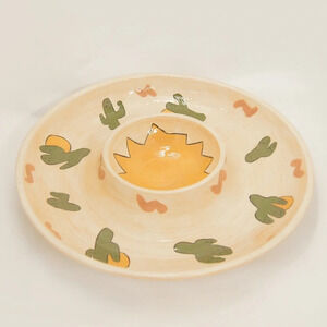 Vintage 80s Southwestern Cowboy  Salsa and Dip Serving Ceramic Bowl
